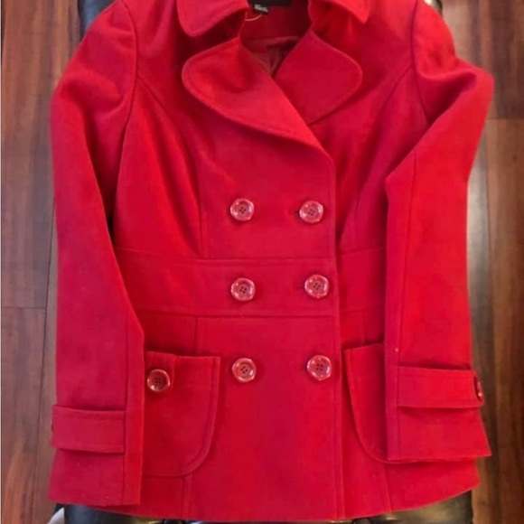 ***FINAL REDUCTION** BNWOT Red Double-Breasted Coat Small Petite - Picture 1 of 6